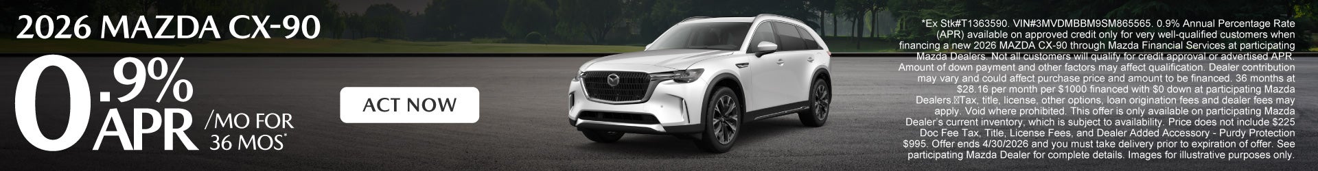 2026 Mazda CX-90	0.9% APR for 36 months*
