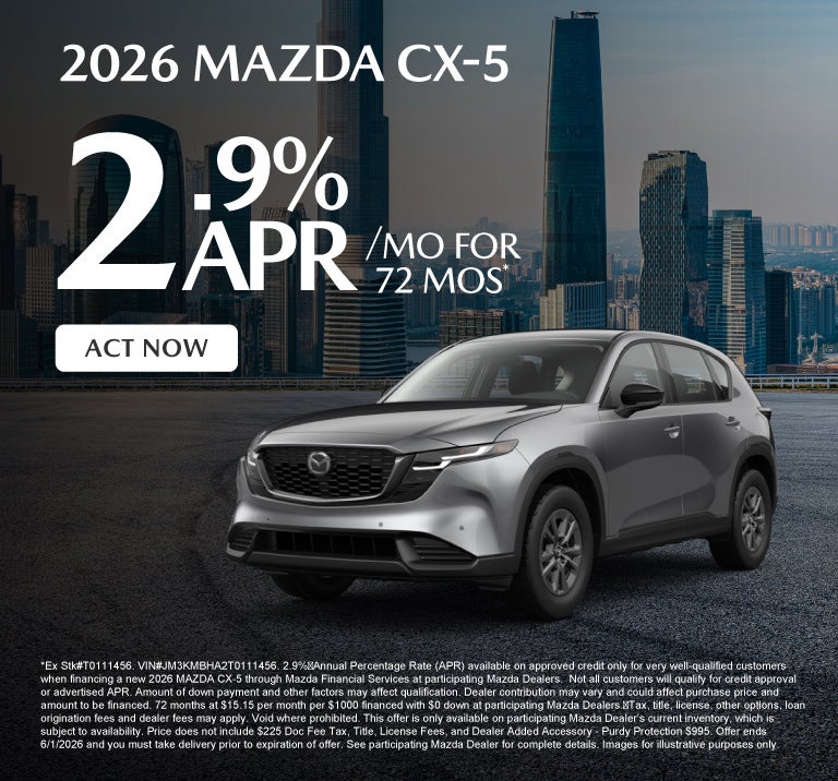 2026 Mazda CX-5	2.9% APR for 72 mo* 